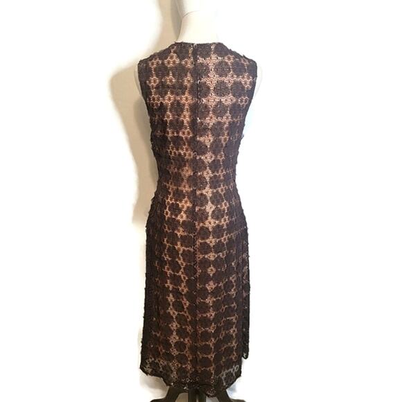 Eva Franco V Neck Sleeveless Lace Overlay Brown A Line Midi Dress Size 6 - Picture 14 of 16